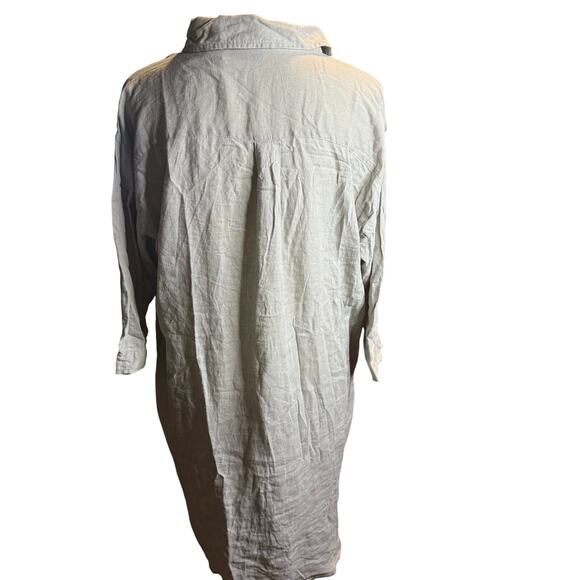 Tahari Linen Blend Button Front Shirt Dress, Gray, Size Medium - Picture 3 of 8